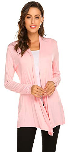 Newchoice Cardigan da donna casual leggero a maniche lunghe, morbido drappeggio, aperto sul davanti, autunnale (S-3XL), Rosa chiaro, XXX-Large