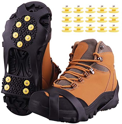 Fesoar Steigeisen für Stiefel, EIS Traktion Stollen rutschfest auf Schuhe/Stiefel 10 Stollen Schnee EIS Steigeisen Spikes (M)