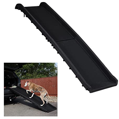 Relaxdays Hundramp bil, hopfällbar, halkfri, starthjälp för bagageutrymme, upp till 90 kg, plast, 156 x 40 cm, svart