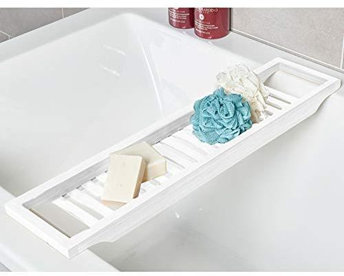 RHP Badewannenablage aus Bambus, Badewannenbrett, Tablett für Badewanne, HxBxT: 4,5 x 70 x 14,5 cm, weiß lackiert