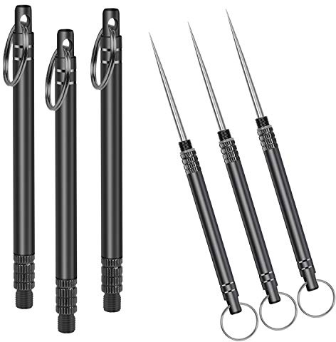 Iliensa - Palillos de dientes de titanio para camping, picnic, viaje (3 unidades), color negro