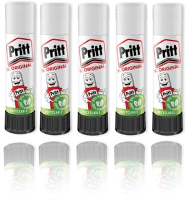 5 x Original Pritt 11 g Klebestifte, 90% natürlich, für Zuhause, Schule, Bürobedarf, kinderfreundlich, Kunsthandwerk, grün, sicher, selbstklebend, starker Halt, UK recycelbar, kostenlose P&P