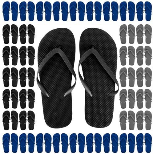 50 Pairs Bulk Wedding Flip Flops for Men Waterproof Wholesale Flip Flops for Men in Bulk for Wedding Guests, Hotels, and Charity Donation (Tricolor Pack)