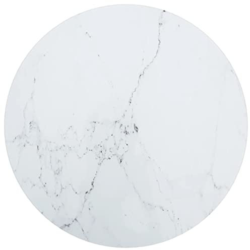 Susany Tischplatte, Glasplatte Tisch, Glasplatte Rund, Tischplatte aus Gehärtetem Glas Tisch, Glasscheibe, Hartglas in Marmoroptik, Weiß Ø50x0,8 cm