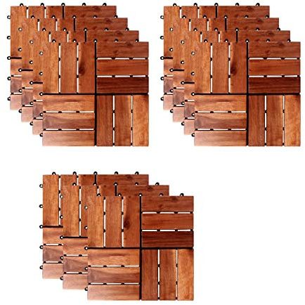 11 Stück Holzfliese | Akazienholz | 30x30cm Fliese | Stecksystem | Schachbrettmuster | individuell zuschneidbar