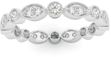 Bague d'éternité empilable avec diamant rond et marquise 0,50 carat en or blanc poinçonné, Pierre, Diamant