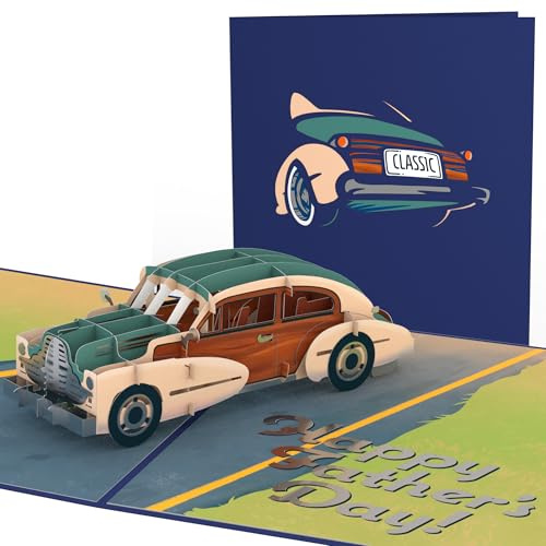 Lovepop® 3D Pop-Up Karte Vatertag Klassisches Auto Oldtimer Vatertagskarte fathersday car card | inkl. Umschlag & Versteckfach für Geld & Gutscheine