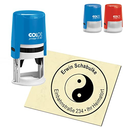 Stempel Adressstempel personalisiert - Yin und Yang - rund ∅ 40mm Automatikstempel als Firmenstempel Namensstempel Bürostempel