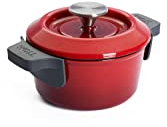 Woll Iron Gusseisen Topf mit Deckel und Silikongriffen - Induktiv -, Ø 16 cm - Brotbacktopf - Schmortopf - Geeignet für alle Herdarten, Eisenguss, backofenfest bis zu 250°, rot