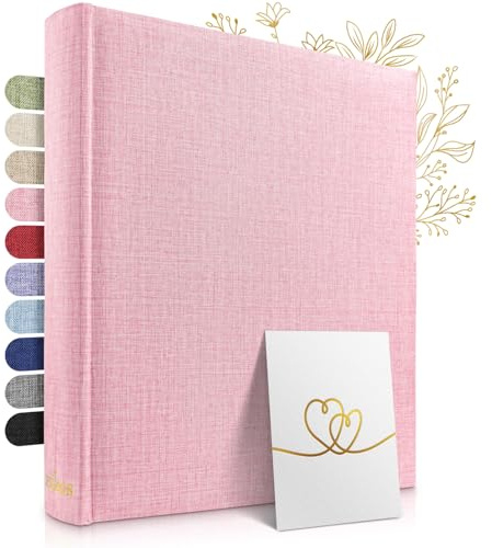 ZEITLOOS® Fotoalbum zum Selbstgestalten - edles Leinen - 600 Fotos Rosa | Wunderschönes Design mit schützenden Trennblättern - Fotobuch zum Einkleben 31x32cm - 100 Seiten - Hochzeitsalbum & Geschenk