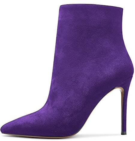 NobleOnly Donna Alto High Tacco Heel Spillo a Punta Stivaletti Slip-on Cerniera Feste Ufficio da Matrimonio Sexy 10 CM Heels Stivali Viola 44 EU
