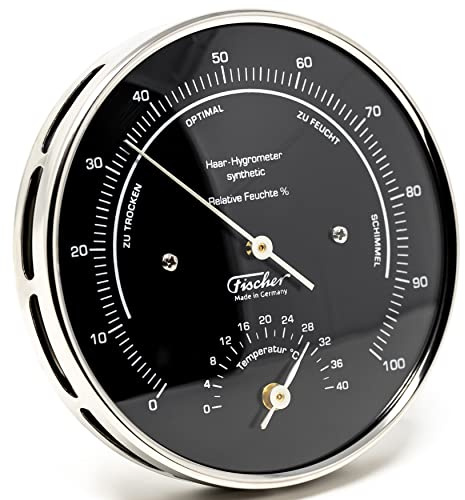 Fischer 122.01.06HT - Igrometro per clima abitativo, termometro per ambienti, in acciaio inox, 103 mm, prodotto in Germania