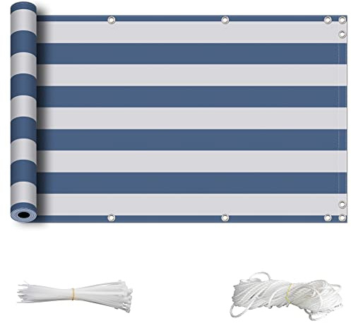 ZQXFZ Balkonbespannung 100x300cm Sichtschutz Balkon Seitlich Sichtschutz Balkone Balkonverkleidung Windschutz -Hellblaue Streifen.