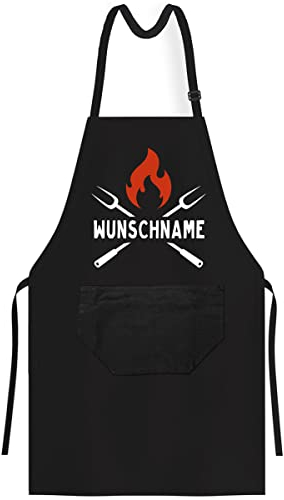 OM3® Wunschname auf Grillschürze - Grill-Schürze - mit Name - BBQ Küchenschürze für Erwachsene Unisex