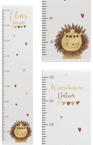Kidsmood - Personalisierte Messlatte Kinder aus Aluverbund – Hochwertige Messleiste & Wand-Deko für Kinderzimmer mit abenteuerlichem Löwe – Tolles Taufgeschenk für Mädchen & Jungen - Skala 65-140cm