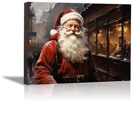 SHYAMIC Bilder Leinwandbild Kunstdruck, Roter Weihnachtsmann Wandbild X-Mas Fenster Fotodruck Schneemann Kunstdruck Leuchtbild, Weihnachten Winteridylle Effekt - 50x70cm Gerahmt