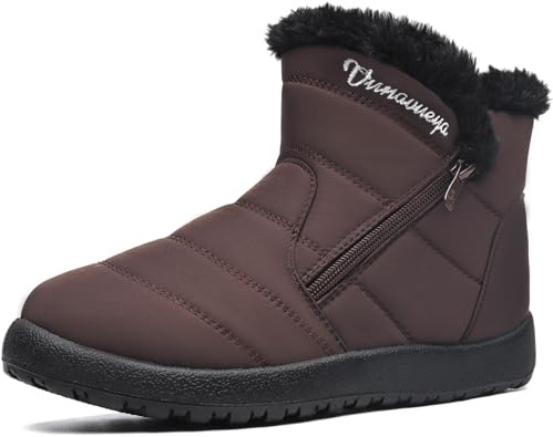 Vunavueya Zapatos Invierno Mujer Botas de Nieve Forradas Calientes Zapatillas Botines Planas Con Cremallera Mujer Casuales Boots Marrón 41.5 EU_265