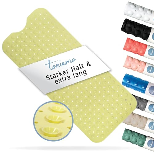 Toniamo Badewannenmatte rutschfest 100 x 40 cm Antirutschmatte, Lemon | Extra lange Badematte mit Saugnäpfen ohne BPA, rutschfest, antibakteriell, maschinenfest für sicheren Halt in der Badewanne
