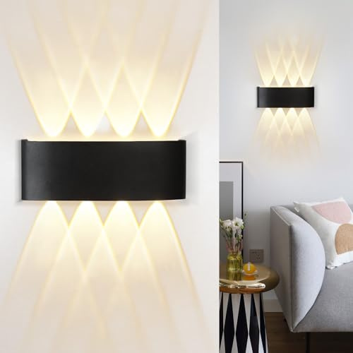 Kowanie LED Wandleuchte aussen Wandlampe - Außenwandleuchte Schwarz Aussen | Wandbeleuchtung innen Up Down Wandstrahler 7W IP65 Wasserdicht 3000K Außenlampe Wand Aussenleuchte für Hauswand Garten Flur