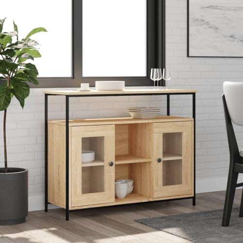 Tidyard Sideboard Kommode Beistellschrank Mehrzweckschrank Schrank Anrichte Wohnzimmerschrank Aufbewahrungsschrank Flurschrank für Wohnzimmer & Schlafzimmer Sonoma-Eiche 100x35x80 cm Holzwerkstoff
