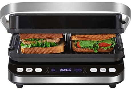 RajoNN Electric Contact Grill Digital Griddle And Press, Optional Waffle Maker Plates, Opens 180 Degree Barbecue