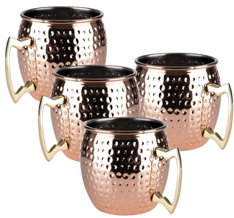 APS 98514 Becher MOSCOW MULE 4-er Set, Ø 9 cm, Höhe 10 cm, 0,5 Liter, Edelstahl, Kupfer-Look, gehämmerte Oberfläche, hochglanzpoliert