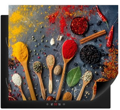 decorwelt Herdabdeckplatte aus Kunststoff Induktionsmatte Herdabdeckmatte Abdeckung Ceranfeld Gewürze Bunt 60x52 cm Abdeckplatte Ceranfeldabdeckung Antirutschmatte Indutionskochfeld Schutz