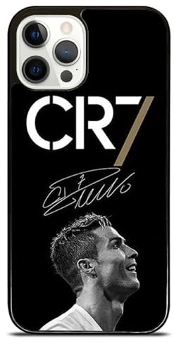 EZB Cristiano Ronaldo Schutzhülle für iPhone mit Thema | Flexible stoßabsorbierende Handyhülle | Signatur schwarz und weiß CR7 (iPhone 13)