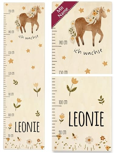 Kind Holz - Pferde - Ich wachse Messlatte Pferd I Pferdemotiv Kindermesslatte - 90-150 cm - Holz - personalisierte kinder mädchen pferden meßlatte motiv geschenke baby größenmaß
