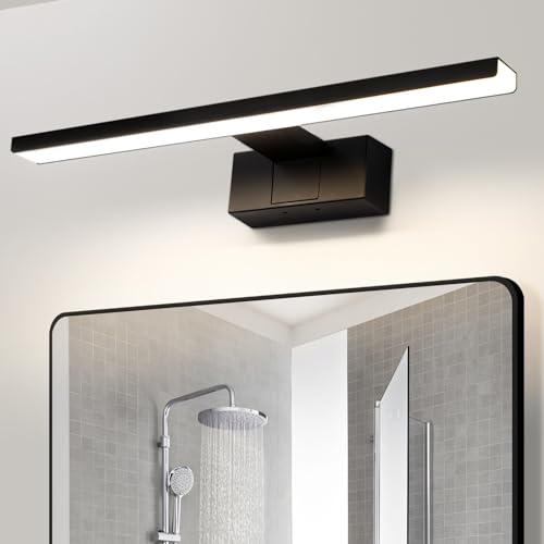 Homefire Lampe de miroir LED pour salle de bain – 60 cm Lampe de miroir noire pour salle de bain, lampe murale étanche IP44, applique murale moderne neutre 4000K