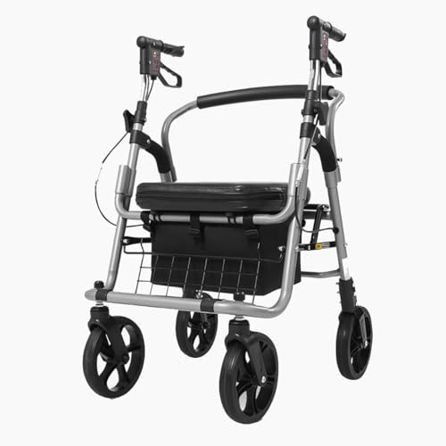 Déambulateur 4 roues,Rollator pliable en aluminium,Déambulateur Fauteuil Roulant,Déambulateur réglable en hauteur,déambulateur pour l'extérieur,Déambulateur pour adultes black