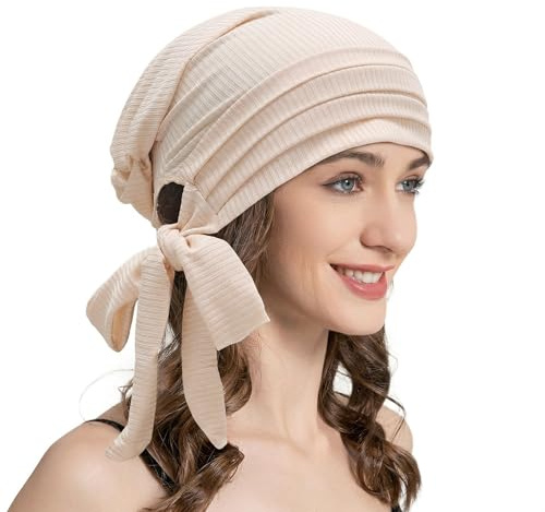 ZLYC Damen Chemo Kopfbedeckung Sommer Headwraps Beanie Stretch Headwraps | Design mit gestreiften Riemen