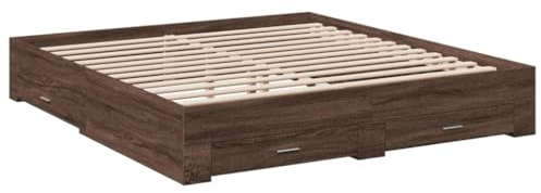 vidaXL Bettgestell, Bett mit Schubladen, Bettrahmen mit Sperrholzlatten, Doppelbett für Schlafzimmer, Schubladenbett, Braun Eichen-Optik 180x200cm Holzwerkstoff