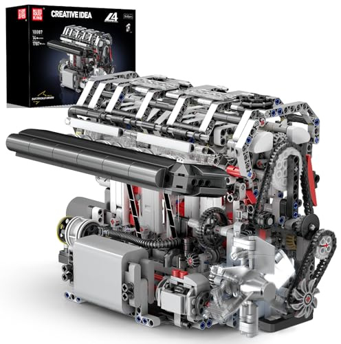 Mould King 10087 Technik L4 Motor Bausteine Spielzeug, 1787 Stück 4-Cylinder Engine Kit Klemmbausteine Bausatz Geschenk