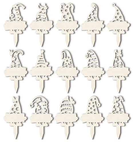 arricraft 15 Pcs Garden Gnomes Plant Markers, 15 Styles Wooden Funny Garden Signs Blank Plants Tags for Indoor Outdoor Greenhouse Potted Seed Herbs Patio Supplies 12x6.5cm(4.7x2.6inch)