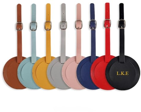Individueller Gepäckanhänger, rund, personalisierbar, für Koffer, Reisegepäckanhänger, Tracker, PU-Leder, individuelle ID-Namensschilder für Gepäckanhänger, Rucksackanhänger, Taschenanhänger für