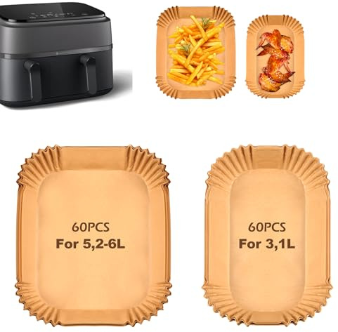 Hivio 120 Stück Airfryer Backpapier für Philips Airfryer Dual Basket 3000/5000 Series 9L/ Dual Easy Fry & Grill 5,2/3,1 L, Air fryer Zubehör für Cecotec 5,5/3,5L, Moulinex 8,3 L