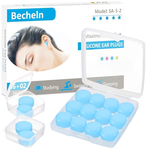 Ear Plugs for Sleeping, Waterproof Moldable Silicone EarPlugs for Sleeping Noise Cancelling, Mowing, Swimming and Concerts, 8 Pair (16 Count)