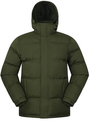 Mountain Warehouse Snow Mens Jacket - Water Resistant Raincoat, Adjustable Hood, Hem & Cuffs, Warm Puffer Coat - Best for Winter Travelling, Walking & Daily Use Dark Khaki L