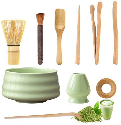 Juego de Matcha, Juego 10 piezas para té Matcha Juego de Batidor de Matcha con Cuenco de Matcha con Vertedor, Soporte Agitador de Matcha, Cucharón y Cuchara de Matcha Accesorios Japoneses para Matcha
