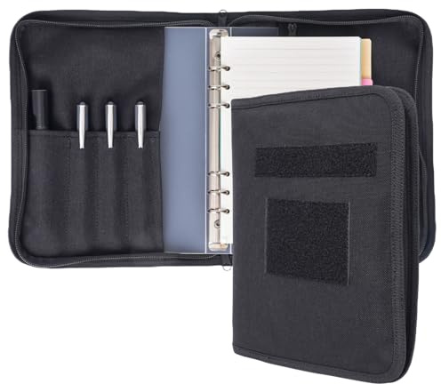 Militär-Notizbuchhülle mit 6-Ringbuch, Militär-Padfolio-Ringbuch mit Reißverschluss, abnehmbarer A5-Notizbuchhalter und Reise-Notizbuchhülle, taktische Notizbuchhülle für Armee