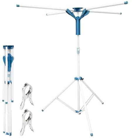 Mapille stendibiancheria allungabile, pieghevole e regolabile in altezza, salvaspazio, asciugacapelli, stand appendiabiti pieghevole per balcone, interni ed esterni