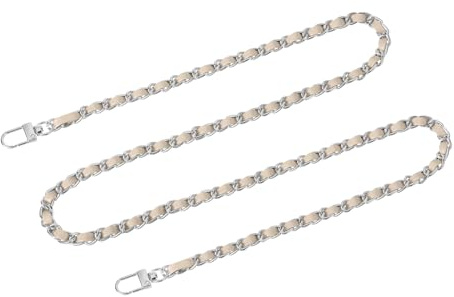 QUARKZMAN Taschenkette Geldbörse Kettenriemen, 120cm Taschenriemen Handtaschenketten mit Metallschnallen für Schulter Crossbody Taschen Umhängetasche(Beiger Riemen + Silberne Kette)