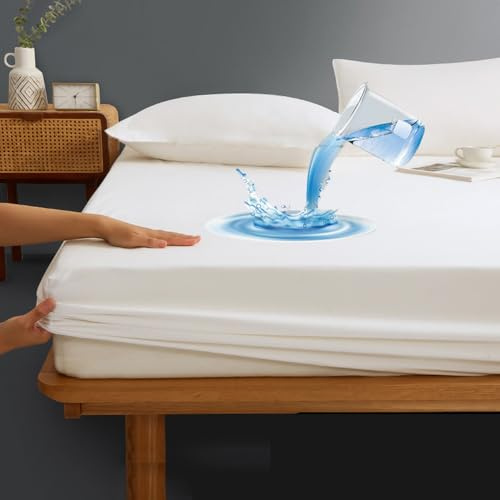 LEOCLOTHO Coprimaterasso impermeabile in microfibra, 180 x 200, impermeabile e traspirante, per incontinenza, lavabile, igienico antiacaro (bianco, 180 x 200)