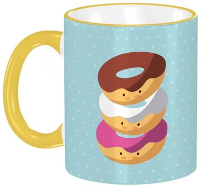 YOIUE Tazze Originali di caffè e Colazione Tazze - stampata Ceramica 11 once di tazze 330 ml Decora la tua tazza regalo,Anime, ciambelle colorate in stile cartone animato kawaii con facce divertenti
