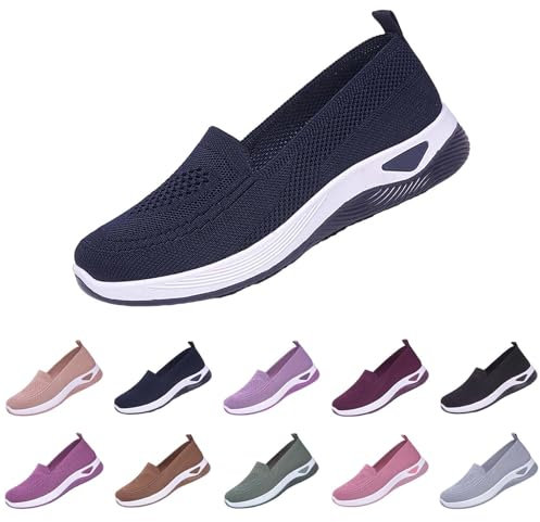 My+Orders Placed Recently by me Slip On Trainers Women Wide Fit Ladies Breathable Mesh Walking Running Shoes Comfortable Arch Support Soft Sole Athletic Women's Shoes Sale Dark Blue 4