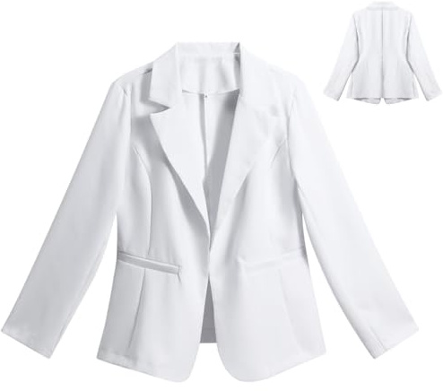 YYNUDA Blazer Mujer Chaqueta de manga 3/4 de negocios Delgado y ligero Traje Sólido Chaqueta con Dobladillo Curvo Festival Boda Adecuado para Primavera, Verano y Otoño, blanco, XXL