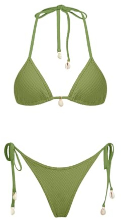 VOLAFA Triangel-Bikini-Set für Damen, Multiway-Fischnetzbindung, seitlicher Neckholder, einfarbig, frech, zweiteiliger Badeanzug