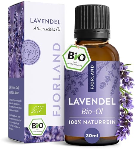 Fjorland - Bio Lavendelöl 100% Naturreiner Lavandula Angustifolia - Ätherisches Öl Beruhigender Lavendel-Duft für Aromatherapie - Ideal für Diffuser & Hautpflege