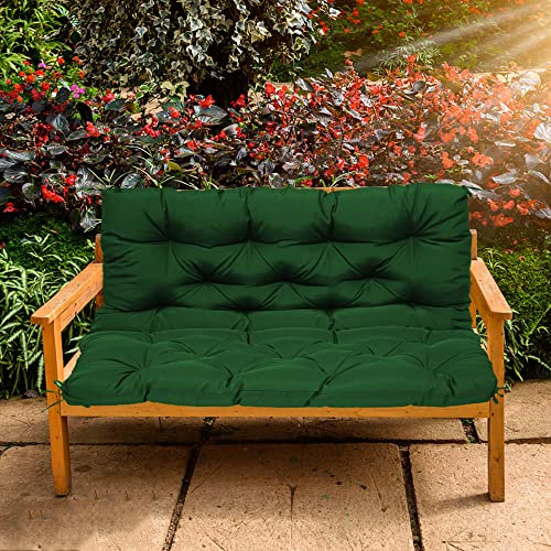 Wasserdichtes Gartenbankkissen mit Rückenlehne, überfüllt, rutschfest, Terrassen-Sitzpolster für 2- und 3-Sitzer, Schaukelbank, Grün, 150 x 100 x 10 cm
